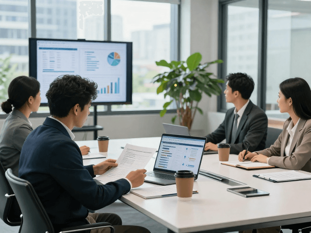 Entrepreneur exploring merchant cash advance options in modern office setting.